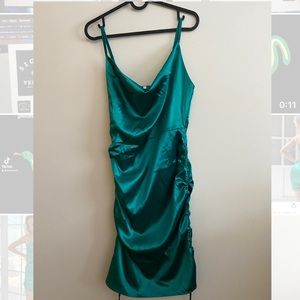 Green Satin Cowl Neck Dress from Shein